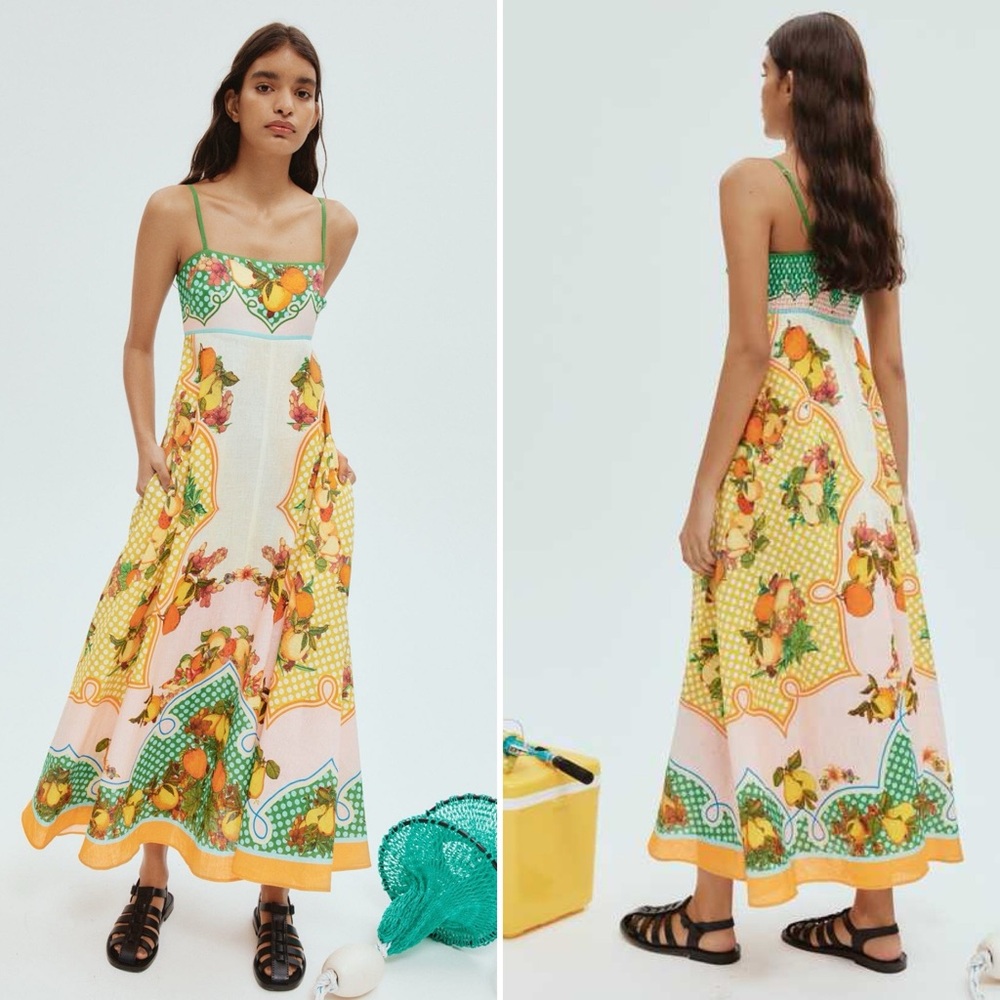 Caroline Constas Fruit Print Linen Blend Midi Sundress Size Medium NWT - Picture 8 of 16